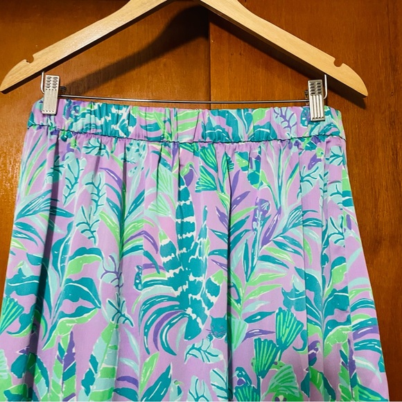 Lilly Pulitzer Britney Midi Skirt Purple Floral Faux Wrap Flowy Ruffled Hem - Picture 15 of 16